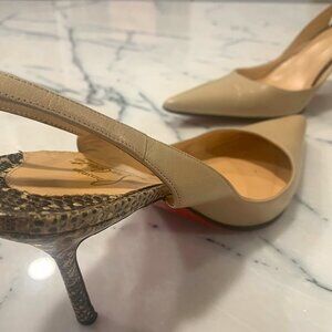 Vintage Christian Louboutin Beige Leather Slingbacks with Python Heels